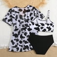 thumbnail image 4 of Hiiyo Girls 3 Piece Swimsuit Cow Print Bikini Set with Cover Up Bathing Suit, Sizes 4-11, 4 of 6