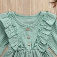 thumbnail image 5 of Splozh Fall Dress for Girls Toddler Kids Baby Girl Solid Linen Button Ruffle Party Dress Clothes Green,12-18 Months, 5 of 5