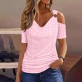 thumbnail image 1 of asjyhkr Womens off Shoulder Tops Summer Short Sleeve Breathable Lightweight Tees Solid Color Tshirts, 1 of 6
