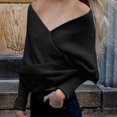 thumbnail image 1 of RXIRUCGD Women's Casual Solid Color Irregular Pullover Solid Color Sweater Shawl( Black ), 1 of 4