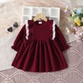 thumbnail image 2 of LUOGENLI Dress Toddler Girls Dress Winter Long Sleeve Ruffles Ribbed Lace Solid Color Princess Dress Maxi Dress for Girls Summer 2025 Floral Flowy Boho Skirt Red 2-3 Years, 2 of 5