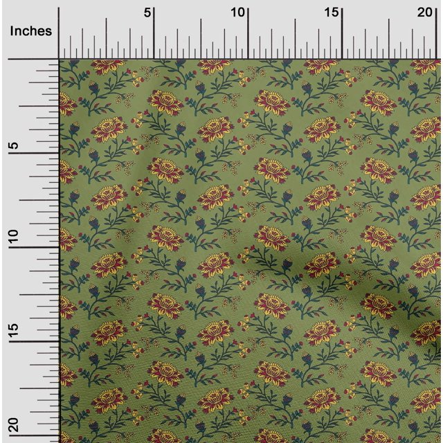 oneOone Polyester Lycra Fabric Leaves & Floral Block Printed Craft Fabric BTY 56 Inch Wide