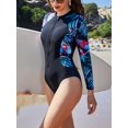 thumbnail image 4 of Charmo Women's One Piece Rashguard Swimsuit Floral Zip Front Surfing Shirt Sun Protection, 4 of 5