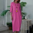 thumbnail image 2 of Ersazi Robe pour Femmes, Printemps, Couleur Unie, Manches Trois-Quarts, Col Rond, Décontractée, Ample, avec Poches, en Liquidation, Rose Vif, TG, 2 of 8