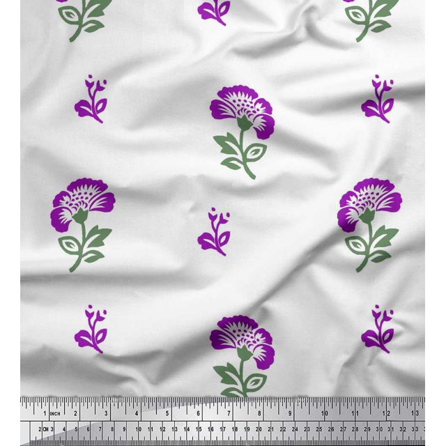 Soimoi Rayon Fabric Leaves & Floral Block Print Fabric by The Yard 56 Inch Wide
