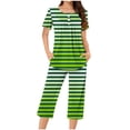 thumbnail image 2 of Jamicy Pyjama Confortable pour Femmes Ensemble Mode Décontracté Ample Imprimé Imprimé Col Rond Boutonné Manches Courtes Haut avec Pantalon Court Ensemble de Pyjama pour Femmes, 2 of 5