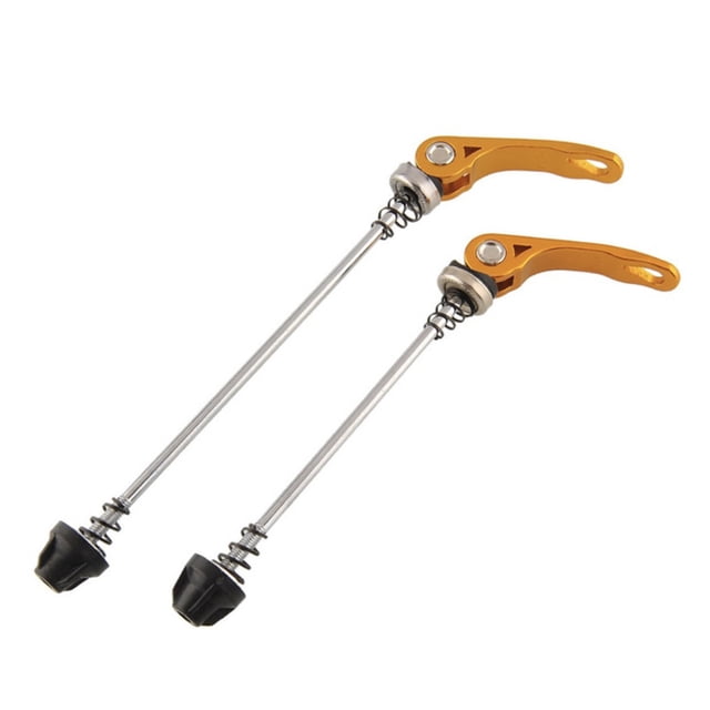 Aluminum Alloy & Iron Mountain Bike Quick Release Skewers Set - 108mm Front and 151mm Rear, Gold Color, Lightweight 85g, Includes 1 Front and 1 Rear Skewer for Secure Wheel Attachment