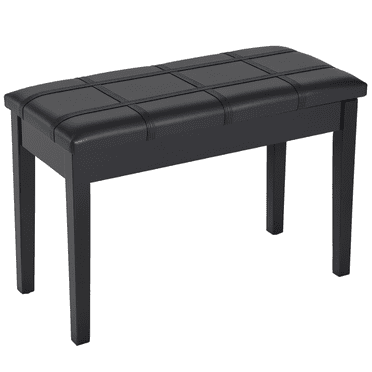 HOMCOM Tabouret-Banc de Piano Classique, Siège Clavier Rembourré en Cuir PU avec Pattes en Bois de Caoutchouc et Compartiment de Rangement pour Musique, Siège à Bande, Noir