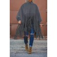thumbnail image 3 of Haut à Franges à Col Montant à Manches Longues pour Femmes, Grande Taille, Poncho à Franges, 3 of 7