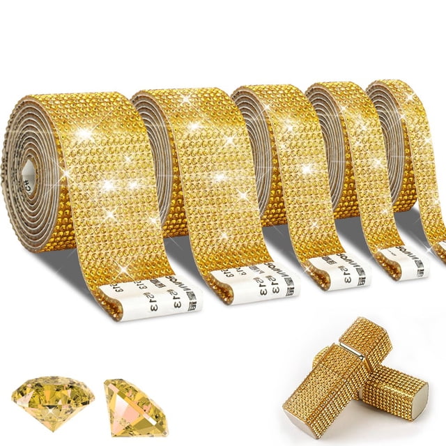 LNGOOR 5 Rolls Super Self Adhesive Art & Craft Tape with 2 mm Rhinestones Strips Sticker(Silver)
