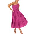 thumbnail image 1 of Femmes Longue Robe Swing Décontractée de polyester Respirant, Plissée Midi Parti Danse Plage Bureau de Vacances Adolescents Mode Vêtements d'Été Rose Rouge, 1 of 8