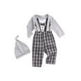 thumbnail image 2 of FOCUSNORM Barboteuse à Carreaux à Manches Longues pour Bébé Garçon et Pantalon à Bretelles avec Chapeau, 2 of 7