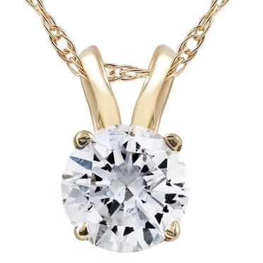 Pendentif Solitaire en Or Jaune Taille Ronde avec Diamants 1/2 Ct TW 14 K