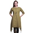 thumbnail image 1 of Bimba Kurti Asymétrique Brun à Imprimé Champignon et Cachemire pour Femmes, Robe d'Été Indienne Tunique Très Grande, 1 of 6