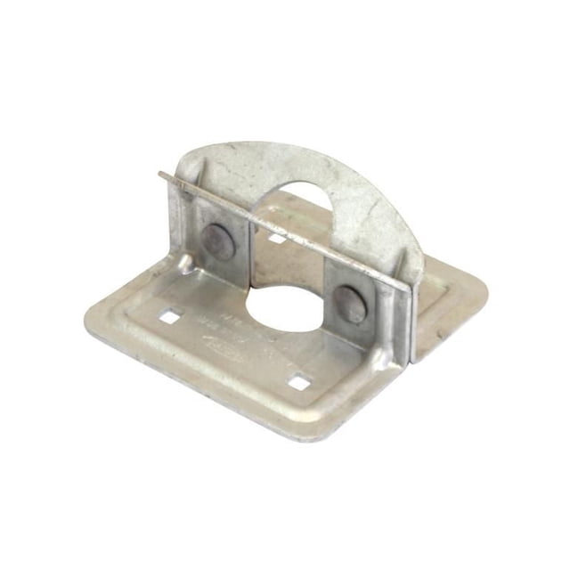 Port Side Commerciale Plaque de Pied de Qualité avec Fini Galvanisé Trempé à Chaud de Qualité marine, Convient aux Tuyaux de Quai de 1 5/8 et 1 7/8 Po de Diamètre, avec une base Rectangulaire à Quatre Trous d'Angle et une Ouverture Circulaire Centrale pour la Saillie des Tuyaux, Conçue pour une installation stable sur les Fonds de Lac Sablonneux Ou Boueux.