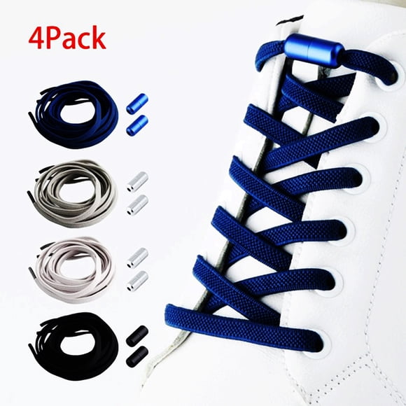 4Pairs 4 Colors No Tie Elastic Shoe Laces Adjustable Tieless Shoelaces, One Size Fits All Adult & Kids,Black, White, Grey,Blue