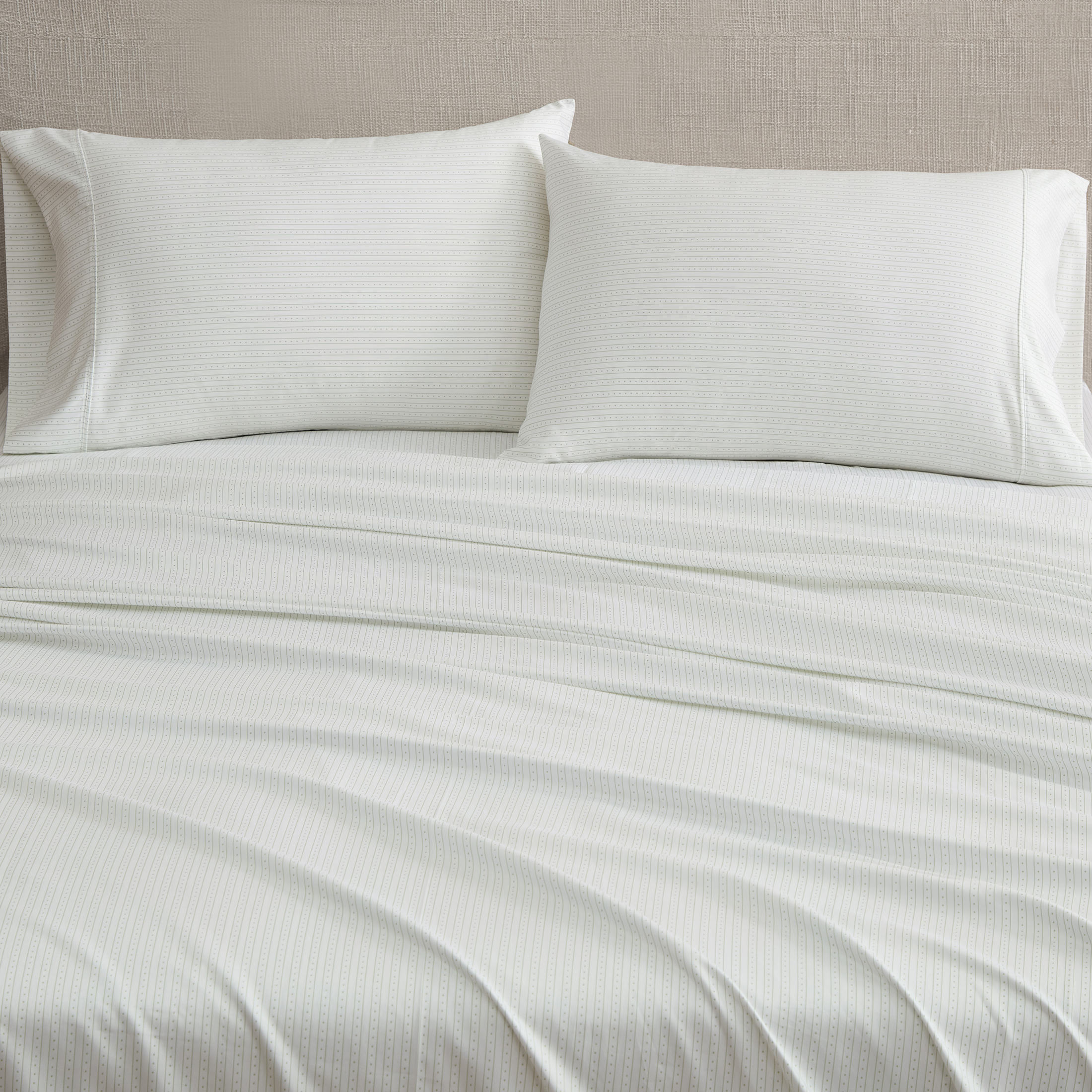 Martha Stewart Everyday Pima Cotton 600 Thread Count Dottie Stripe Green Sheet Set Double
