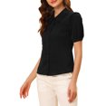thumbnail image 4 of INSPIRE CHIC Women's Collared Top Peter Pan Collar Short Sleeve Button Front Shirts L Black, 4 of 7