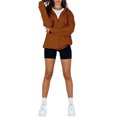 thumbnail image 1 of Women's Casual Hooded Jacket Long Sleeve Zip Up Solid Color Outwear with Pockets Fall Sweatshirt, 1 of 9