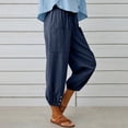 thumbnail image 3 of Women‘s Cotton Linen Pants Drawstring Elastic Waist Capri Pants Lounge Pants with Pockets, 3 of 9