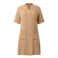 thumbnail image 4 of Robes Kaki pour Femmes à Col en V pour Femmes Manches Courtes Midi Longueur Genou Unies Automne Été à Boutons 2025 Vêtements Mode TG, 4 of 6