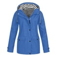 thumbnail image 1 of Veste à Doublure Rayée pour Femmes, Extérieur, Cordon de Serrage, Randonnée, Imperméable, Manteau d'Hiver Chaud à Capuche, Manteau de Sport, 1 of 4