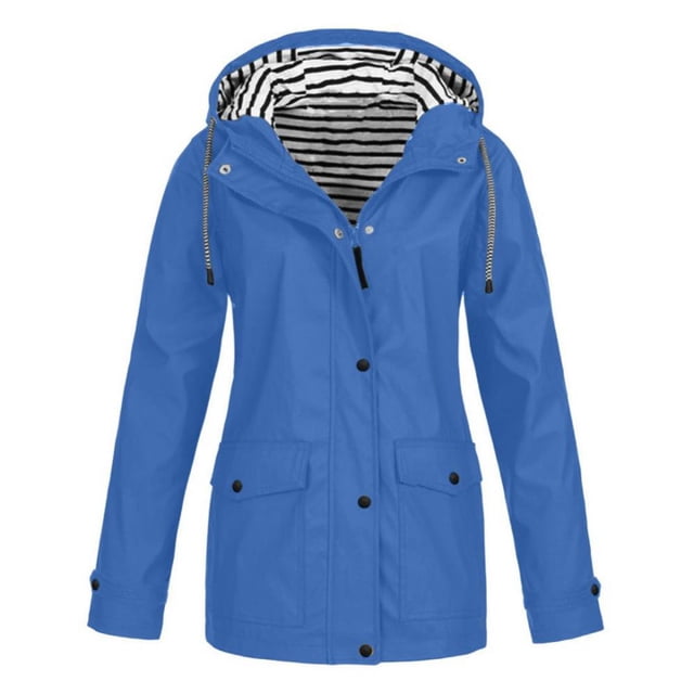 Veste à Doublure Rayée pour Femmes, Extérieur, Cordon de Serrage, Randonnée, Imperméable, Manteau d'Hiver Chaud à Capuche, Manteau de Sport