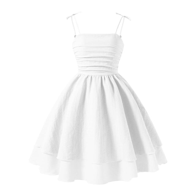Robes de Printemps pour Fille, Robes Trapèze à Volants Évasées pour Fille, Robe à Bretelles Spaghetti Smockée pour Filles, Robe Tutu