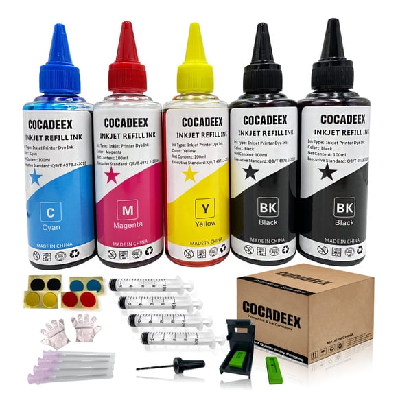 COCADEEX 500ml Ink Refill Kit Compatible with Printer Ink Cartridges 67XL 65XL 64XL 63XL 62XL 664XL 662XL 61XL 60XL 21XL 22XL 56XL 57XL 58XL 901XL 67 65 664 662 61 60 56