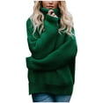 thumbnail image 1 of IROINID Women's Turtleneck Pullover Sweater Solid Color Loose Mid-Length Long Sleeve Thick Line Sweater, 1 of 9