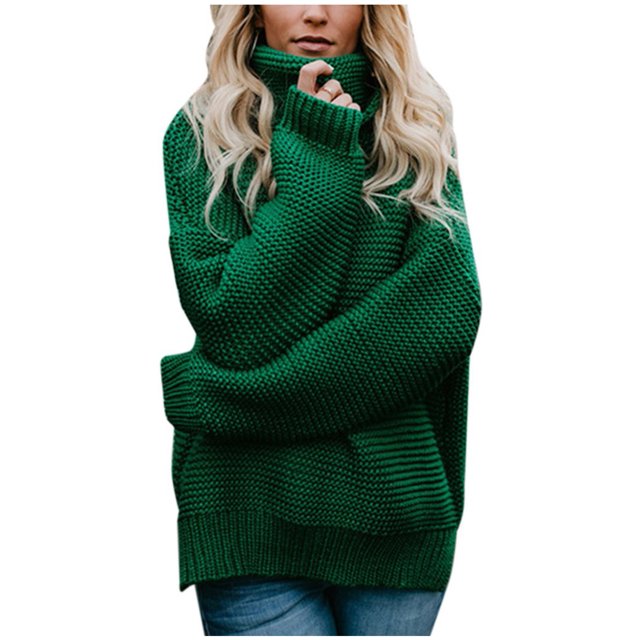 IROINID Women's Turtleneck Pullover Sweater Solid Color Loose Mid-Length Long Sleeve Thick Line Sweater