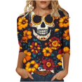 thumbnail image 2 of NJDVHB Blouses et Chemises à Manches Longues et Col Rond pour Femmes, T-shirt à Manches Trois-Quarts et Col Rond Imprimé pour la Journée des Morts, Haut Ample à Manches Longues et Col Rond, 2 of 3