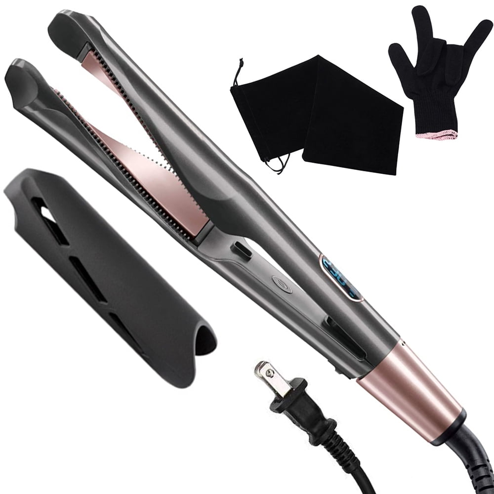 Hair Straightener and Curler 2 in 1, Twist Straightening Curling Iron, Professional Negative Ion Flat Iron with Adjustable Temp for All Hair Types, Instant Heating, Dual Voltage