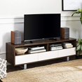 thumbnail image 1 of Walker Edison Mid Century Modern 3 Drawer Universal Stand for TV's up to 65" Flat Screen Living Room Storage Entertainment Center, 60 Inch, Dark Walnut, 1 of 5