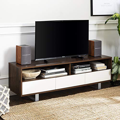 Walker Edison Mid Century Modern 3 Drawer Universal Stand for TV's up to 65" Flat Screen Living Room Storage Entertainment Center, 60 Inch, Dark Walnut