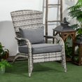 thumbnail image 2 of Outsunny Chaise Adirondack d'Extérieur en Rotin pour Foyer avec Coussin Gris, 2 of 9