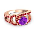 thumbnail image 3 of Bague de Mariée Ronde 2.50 Carats Améthyste & Rubis Rouge pour Elle 18K Or Rose Taille 6.5 par Diamond-Capitals, 3 of 8