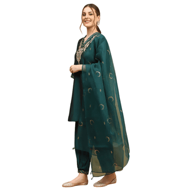 Biba Rangriti Indian Ethnic Suit Set for Women (Chandrima 22265), Deep Green, Size 38