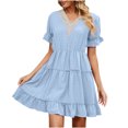 thumbnail image 4 of Pisexur Robe à Manches Courtes à Col en V Mode pour Femmes Couleur Unie Confortable Ample Robe Décontractée à Manches Courtes avec Découpes en Dentelle Robe pour Femmes en Liquidation, 4 of 8