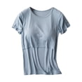 thumbnail image 1 of Penkiiy T-Shirts d'Allaitement pour Femmes, Manches Courtes, Col Rond, T-Shirts, Blouse Multifonction, Chemise Post-Partum Unie, Bleu, pour L, 1 of 3