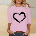 thumbnail image 2 of Plebaso Hauts Cœur pour Femmes Manches 3/4 Col Ras du Cou T-Shirts Graphiques Mignons Imprimés Blouses Décontractées pour Femmes, 2 of 4