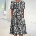 thumbnail image 1 of Robe Maxi d'Été pour Femme, Robe d'Été Bohème à Imprimé, Manches Courtes, Robe de Plage, Robe Longueur Genou, Robe à Manches Courtes en Liquidation, 1 of 5