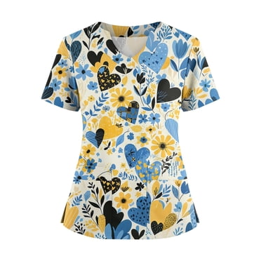 Ktyne Tuniques Médicales pour Femmes à Col en V, Manches Courtes, Extensibles, Chemises d'Uniforme d'Infirmière, Haut de Sarrau Décontracté avec Poche, Bleu Ciel, XXXXXL