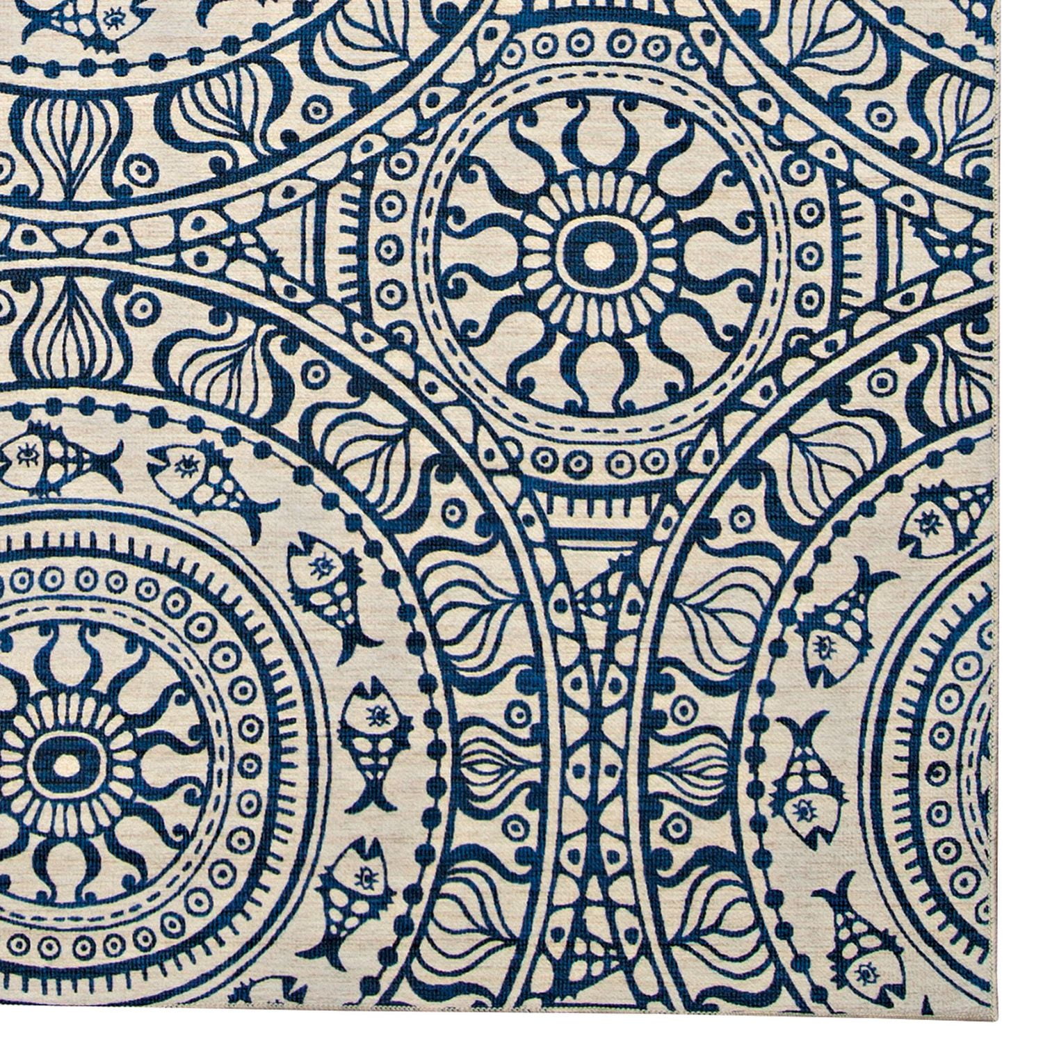Tapis d'accent extérieur lavable Ormond ivoire & bleu 2 pi x 3 pi