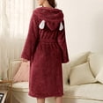 thumbnail image 2 of AherBiu Womens Robes Lightweight Fuzzy Fleece Warm Midi Bathrobe Soft Plush Belted Robe with Hood, 2 of 5