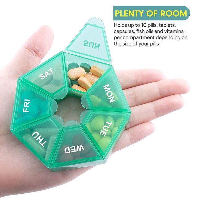 2 Pcs/set Boîte à Pilules en Plastique 7 Compartiments Organisateur Boîte à Comprimés Rangement Portable Support de Comprimés Organisateur de Voyage, Cyan