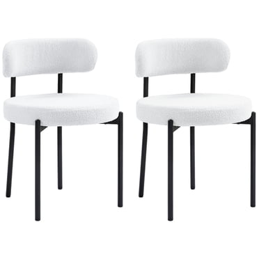 HOMCOM Dining Chairs Set of 2 Kitchen Chairs with Steel Legs, Cream White