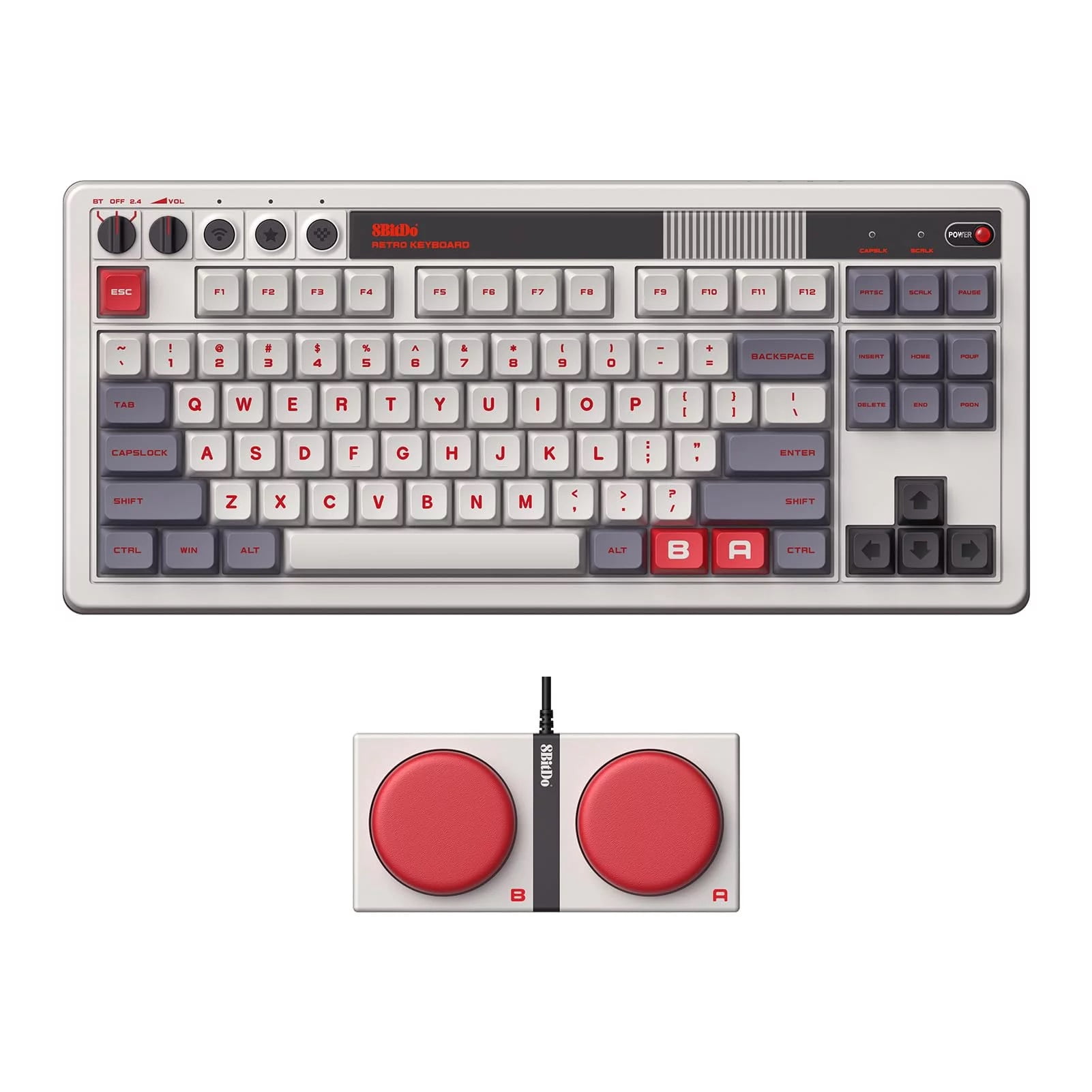 8BitDo Retro Mechanical Keyboard, Bluetooth/2.4G/USB-C Hot Swappable Gaming Keyboard with 87 Keys, Dual Super Programmable Buttons for Windows and Android - N Edition