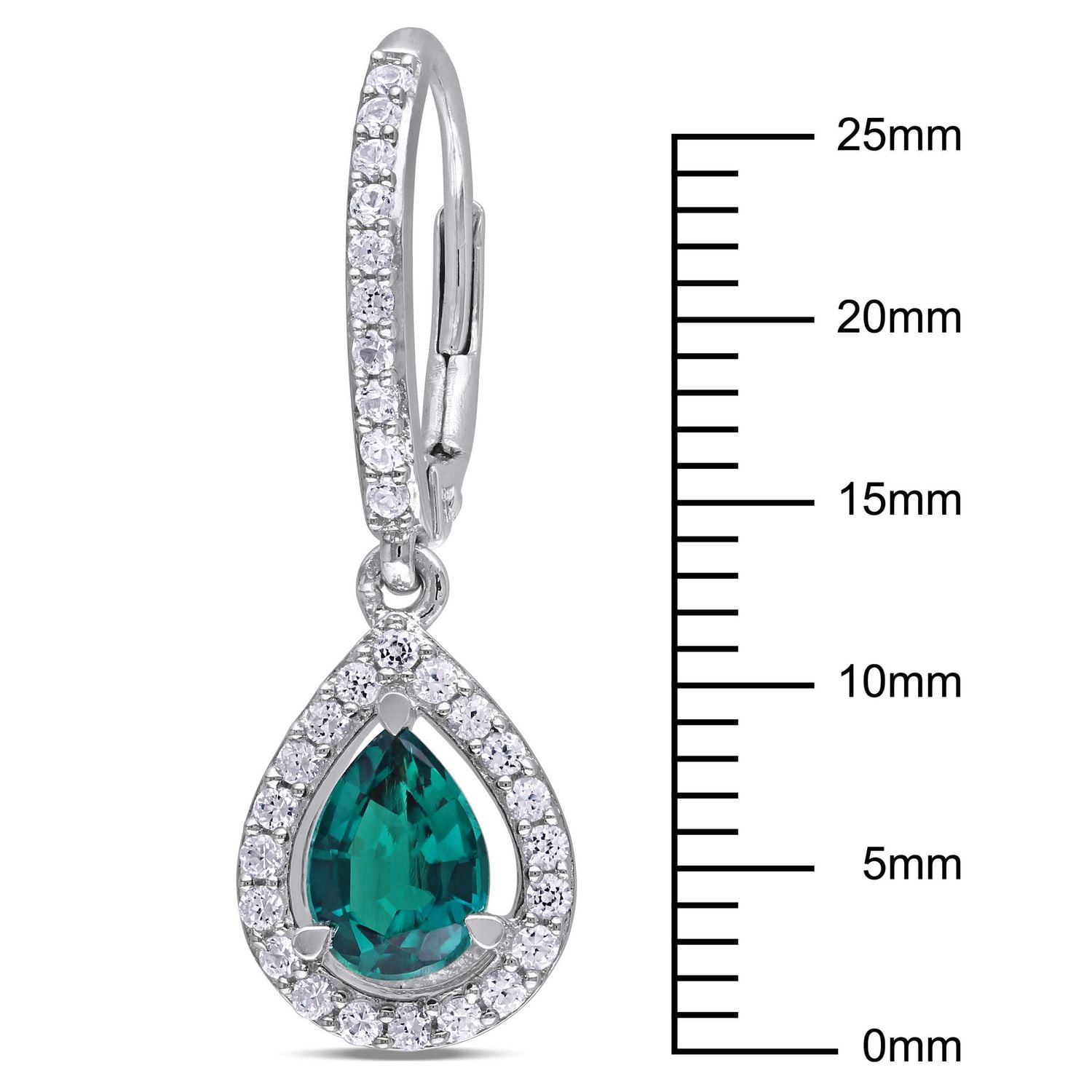 Boucles d'oreille auréoles Tangelo avec émeraudes synthétiques et saphirs blancs synthétiques 1-7/8 CT PBT en argent sterling