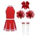 thumbnail image 2 of Fldy High School Girls Cheer Leader Cheerleading Uniform Outfit Matching Pom Poms and Socks B Red 10, 2 of 5